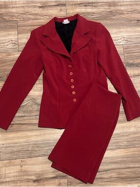Classic Red Two-Piece Women's Suit Jacket and Skirt